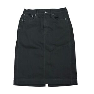 J.Crew Women's Black Denim Pencil Skirt Size 8 Stretch Knee Length Back Vent
